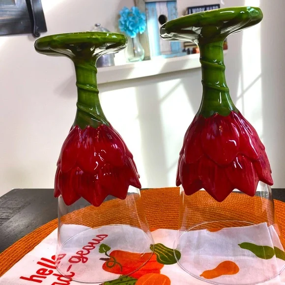 222 fifth, Dahlia Water Glasses/Goblets, Ceramic & Glass, Set of 2 - Picture 7 of 13